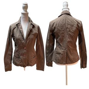 Khelf Brown with Red & White Pin Stripes Women's Long Sleeve Button Front Jacket